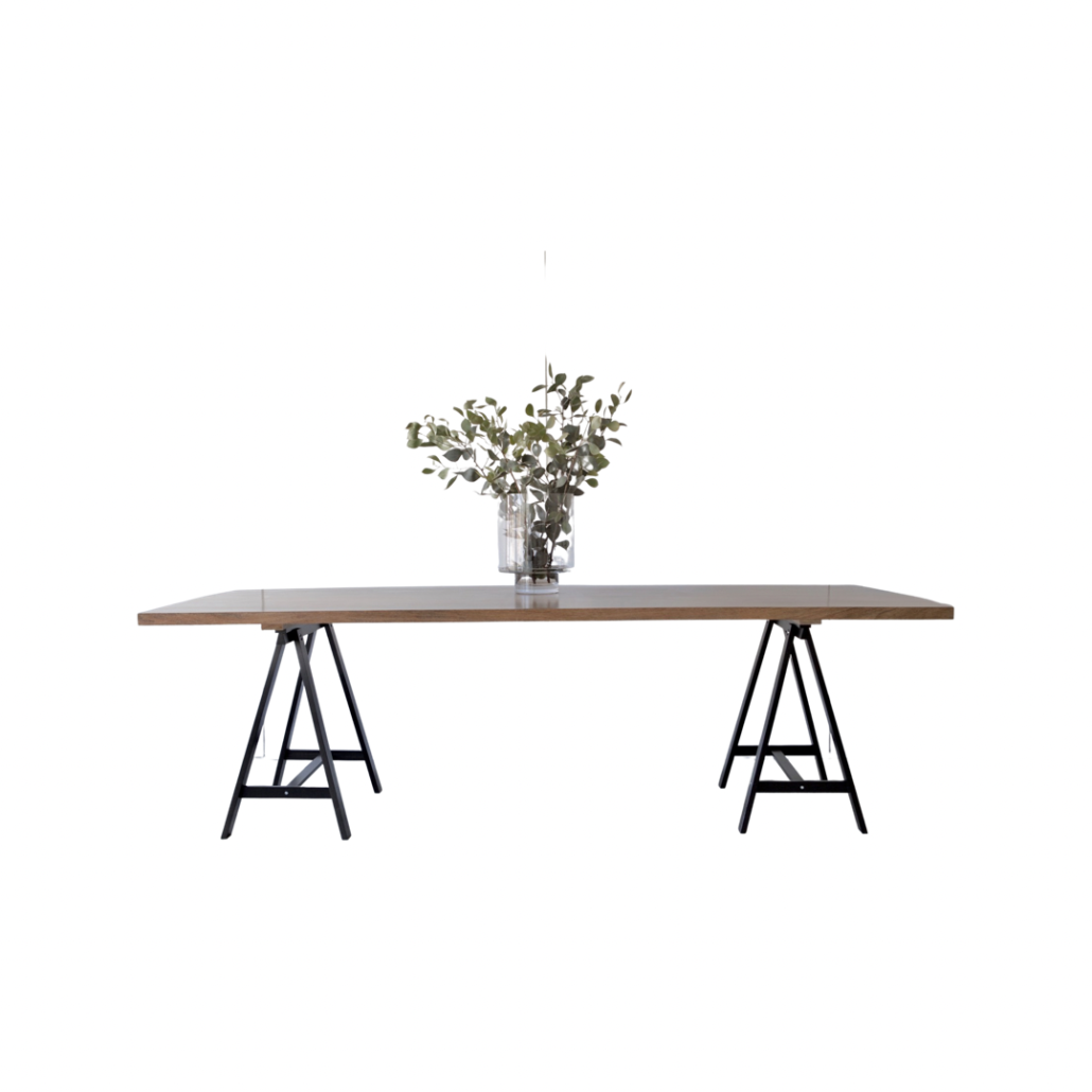 TRESTLE DINING TABLE HONEY OAK SMALL (BLACK TRESTLE LEGS) Hire In Style